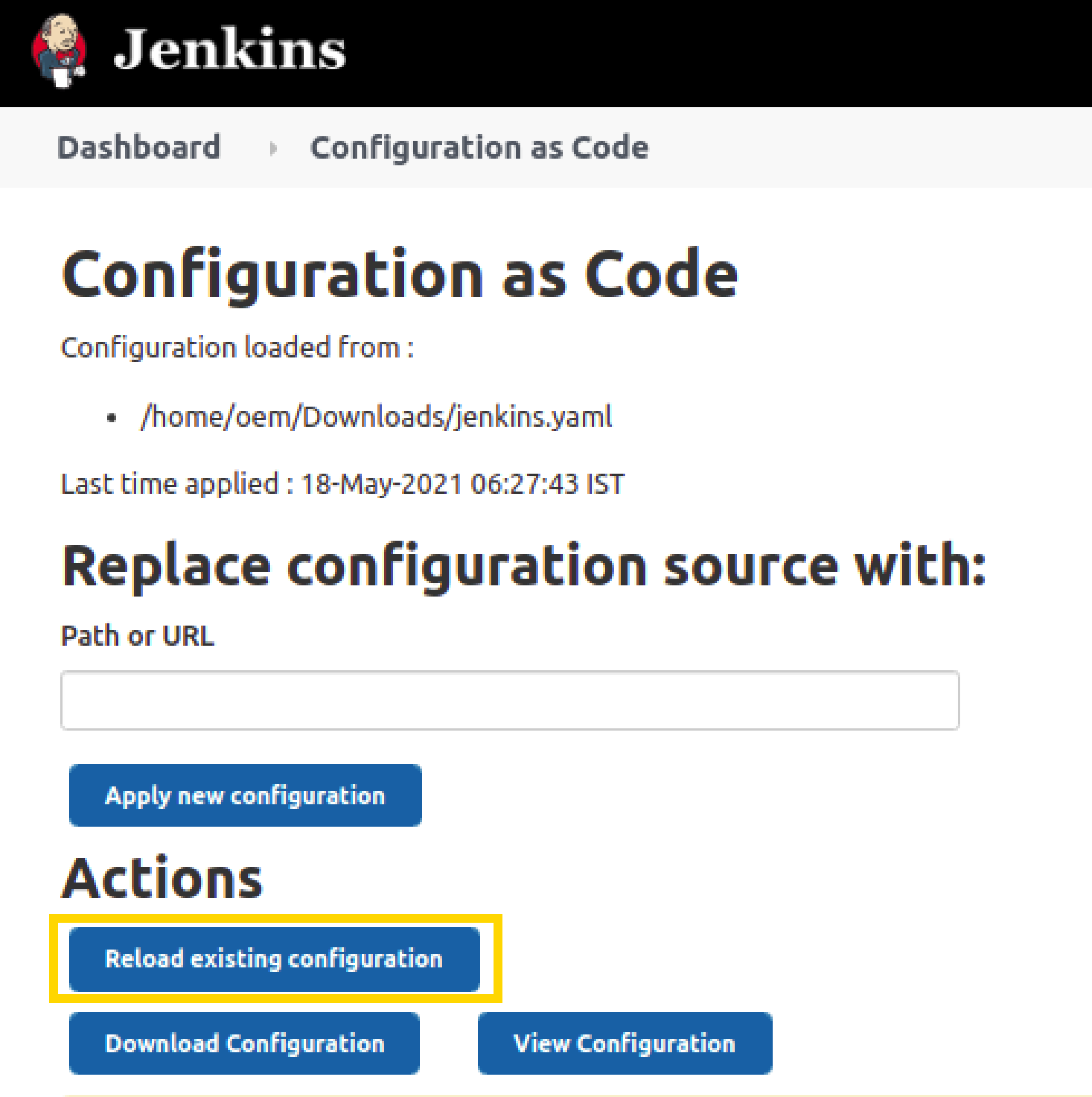 将新的配置应用到 Jenkins 实例中